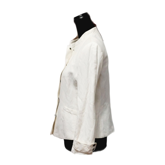 Tahari Arthur S. Levin Womens Off White Linen Petite Jacket Snap Closure Sz 8P - Picture 2 of 9